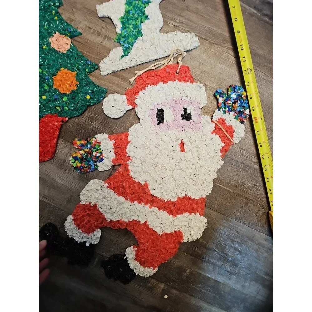 Vintage Melted Plastic Popcorn  Santa &  Tree & Candle Christmas Decorations 22